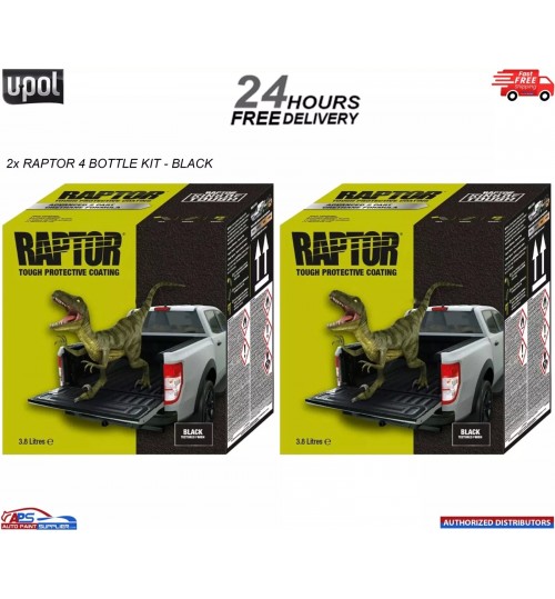 2x UPOL RAPTOR BED LINER TOUGH COATING U-POL 3.8LTR KIT -BLACK INCLUDES HARDENER